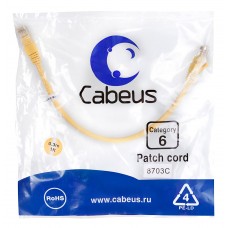 Патч-корд UTP, неэкранированный, категория 6, 0.3м, желтый, PVC, Cabeus, PC-UTP-RJ45-Cat.6-0.3m-YL