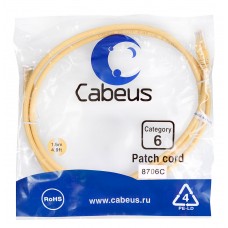 Патч-корд UTP, неэкранированный, категория 6, 1.5м, желтый, PVC, Cabeus, PC-UTP-RJ45-Cat.6-1.5m-YL