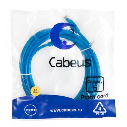 Патч-корд UTP, неэкранированный, категория 6, 5м, синий, PVC, Cabeus, PC-UTP-RJ45-Cat.6-5m-BL