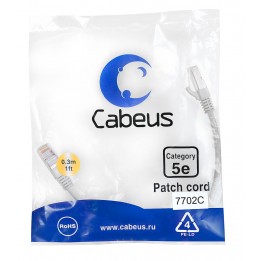 Патч-корд FTP, экранированный, категория 5e, 0.3м, серый, PVC, Cabeus, PC-FTP-RJ45-Cat.5e-0.3m