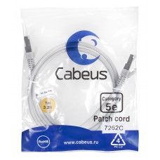 Патч-корд FTP, экранированный, категория 5e, 1м, серый, PVC, Cabeus, PC-FTP-RJ45-Cat.5e-1m