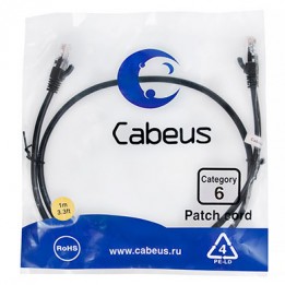 Патч-корд UTP, неэкранированный, категория 5e, 1м, черный, PVC, Cabeus, PC-UTP-RJ45-Cat.6-1m-BK