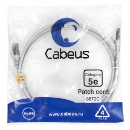 Патч-корд FTP, экранированный, категория 5e, 2м, серый, LSZH, Cabeus, PC-FTP-RJ45-Cat.5e-2m-LSZH