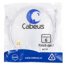 Патч-корд UTP, неэкранированный, категория 6, 3м, белый, PVC, Cabeus, PC-UTP-RJ45-Cat.6-3m-WH