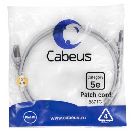 Патч-корд FTP, экранированный, категория 5e, 1.5м, серый, LSZH, Cabeus, PC-FTP-RJ45-Cat.5e-1.5m-LSZH