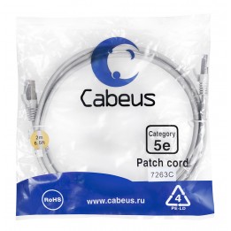 Патч-корд FTP, экранированный, категория 5e, 2м, серый, PVC, Cabeus, PC-FTP-RJ45-Cat.5e-2m