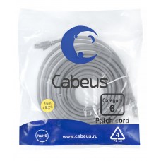 Патч-корд UTP, неэкранированный, категория 6, 15м, серый, PVC, Cabeus, PC-UTP-RJ45-Cat.6-15m