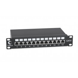 Патч-панель 10" (1U), 12 портов RJ-45, категория 6, Dual-IDC, полностью экранированная, задний кабельный органайзер, Cabeus, PL-12-Cat.6 10-SH-Dual