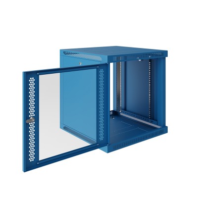 Шкаф телекоммуникационный настенный Prime 19" 12U 600x600x630 (ШxГxВ) дверь стекло синий (RAL 5017), SRW01-6060.12.02-BL