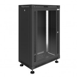 Шкаф телекоммуникационный настенно-напольный Univers 19" 18U 600x450x900 (ШxГxВ) дверь стекло черный (RAL 9005), SRW02-6045.18.02-BK