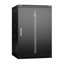 Шкаф телекоммуникационный настенный 19" 18U 600x450, дверь металл, черный (RAL 9004), Cabeus SH-05F-18U60/45m-R-BK