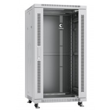 Шкаф телекоммуникационный напольный 19" 22U 600x600, дверь стекло, серый (RAL 7035), Cabeus SH-05C-22U60/60