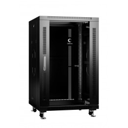 Шкаф телекоммуникационный напольный 19" 18U 600x600, дверь стекло, черный (RAL 9004), Cabeus SH-05C-18U60/60-BK