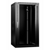 Шкаф телекоммуникационный настенный 19" 22U 600x600, дверь стекло, черный (RAL 9004), Cabeus SH-05F-22U60/60-R-BK