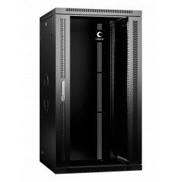 Шкаф телекоммуникационный настенный 19" 22U 600x600, дверь стекло, черный (RAL 9004), Cabeus SH-05F-22U60/60-R-BK