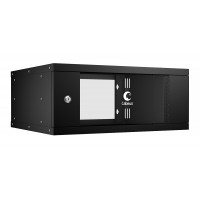 Шкаф телекоммуникационный настенный 19" 4U 550x450, дверь стекло, черный (RAL 9004), Cabeus WSC-05D-4U55/45-BK