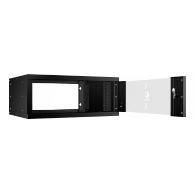 Шкаф телекоммуникационный настенный 19" 4U 550x450, дверь стекло, черный (RAL 9004), Cabeus WSC-05D-4U55/45-BK