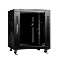 Шкаф телекоммуникационный напольный 19" 12U 600x600, дверь стекло, черный (RAL 9004), Cabeus SH-05C-12U60/60-BK