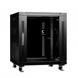 Шкаф телекоммуникационный напольный 19" 12U 600x600, дверь стекло, черный (RAL 9004), Cabeus SH-05C-12U60/60-BK