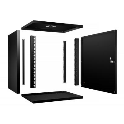Шкаф телекоммуникационный настенный 19" 12U 550x450, дверь металл, черный (RAL 9004), Cabeus WSC-05D-12U55/45m-BK