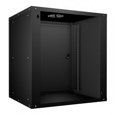 Шкаф телекоммуникационный настенный 19" 12U 550x450, дверь металл, черный (RAL 9004), Cabeus WSC-05D-12U55/45m-BK