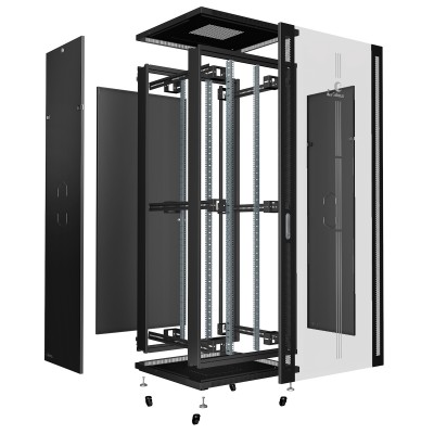 Шкаф телекоммуникационный напольный 19" 47U 800x800, дверь стекло, черный (RAL 9004), Cabeus SH-05C-47U80/80-BK