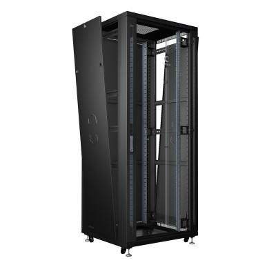 Шкаф телекоммуникационный напольный 19" 47U 800x800, дверь стекло, черный (RAL 9004), Cabeus SH-05C-47U80/80-BK