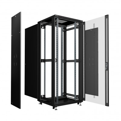 Шкаф телекоммуникационный напольный 19" 47U 800x800, дверь стекло, черный (RAL 9004), Cabeus SH-05C-47U80/80-BK