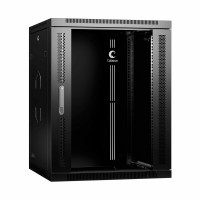 Шкаф телекоммуникационный настенный 19" 15U 600x450, дверь стекло, черный (RAL 9004), Cabeus SH-05F-15U60/45-R-BK