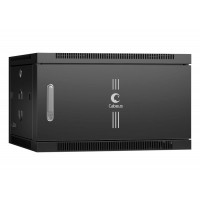Шкаф телекоммуникационный настенный 19" 6U 600x350, дверь металл, черный (RAL 9004), Cabeus SH-05F-6U60/35m-BK