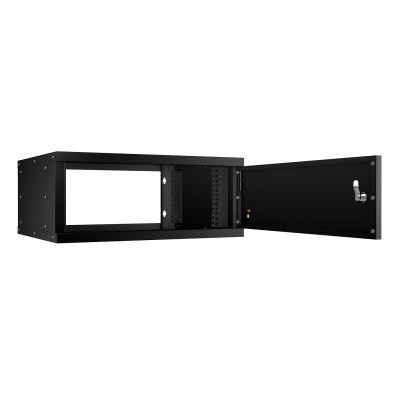 Шкаф телекоммуникационный настенный 19" 4U 550x450, дверь металл, черный (RAL 9004), Cabeus WSC-05D-4U55/45m-BK