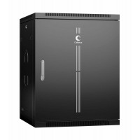 Шкаф телекоммуникационный настенный 19" 15U 600x450, дверь металл, черный (RAL 9004), Cabeus SH-05F-15U60/45m-R-BK