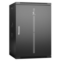 Шкаф телекоммуникационный настенный 19" 18U 600x350, дверь металл, черный (RAL 9004), Cabeus SH-05F-18U60/35m-BK