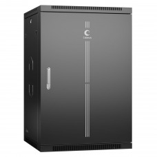 Шкаф телекоммуникационный настенный 19" 18U 600x450, дверь металл, черный (RAL 9004), Cabeus SH-05F-18U60/45m-BK