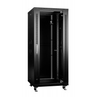 Шкаф телекоммуникационный напольный 19" 27U 600x600, дверь стекло, черный (RAL 9004), Cabeus SH-05C-27U60/60-BK