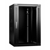 Шкаф телекоммуникационный настенный 19" 18U 600x350, дверь стекло, черный (RAL 9004), Cabeus SH-05F-18U60/35-R-BK