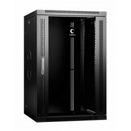 Шкаф телекоммуникационный настенный 19" 18U 600x350, дверь стекло, черный (RAL 9004), Cabeus SH-05F-18U60/35-R-BK