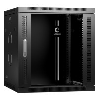 Шкаф телекоммуникационный настенный 19" 12U 600x350, дверь стекло, черный (RAL 9004), Cabeus SH-05F-12U60/35-BK