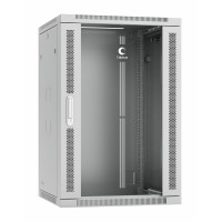 Шкаф телекоммуникационный настенный 19" 18U 600x600, дверь стекло, серый (RAL 7035), Cabeus SH-05F-18U60/60-R