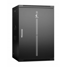 Шкаф телекоммуникационный настенный 19" 18U 600x600, дверь металл, черный (RAL 9004), Cabeus SH-05F-18U60/60m-R-BK