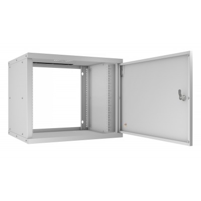 Шкаф телекоммуникационный настенный 19" 9U 550x450, дверь металл, серый (RAL 7035), Cabeus WSC-05D-9U55/45m