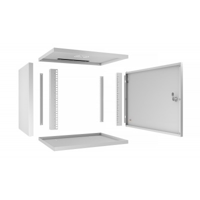 Шкаф телекоммуникационный настенный 19" 9U 550x450, дверь металл, серый (RAL 7035), Cabeus WSC-05D-9U55/45m