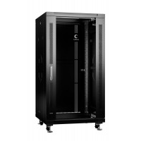 Шкаф телекоммуникационный напольный 19" 22U 600x600, дверь стекло, черный (RAL 9004), Cabeus SH-05C-22U60/60-BK