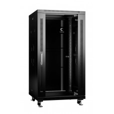 Шкаф телекоммуникационный напольный 19" 22U 600x600, дверь стекло, черный (RAL 9004), Cabeus SH-05C-22U60/60-BK