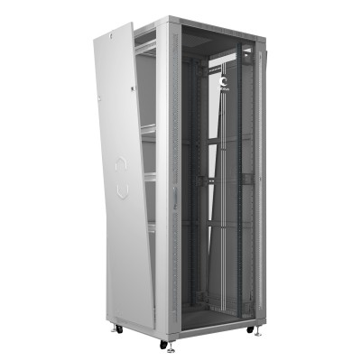 Шкаф телекоммуникационный напольный 19" 47U 800x800, дверь стекло, серый (RAL 7035), Cabeus SH-05C-47U80/80