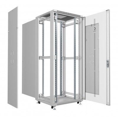 Шкаф телекоммуникационный напольный 19" 47U 800x800, дверь стекло, серый (RAL 7035), Cabeus SH-05C-47U80/80
