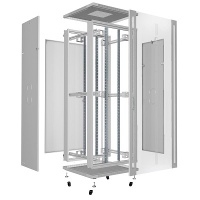 Шкаф телекоммуникационный напольный 19" 47U 800x800, дверь стекло, серый (RAL 7035), Cabeus SH-05C-47U80/80