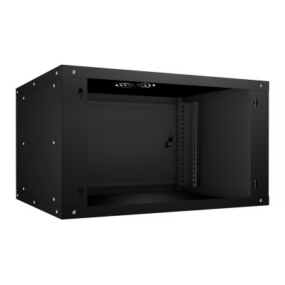 Шкаф телекоммуникационный настенный 19" 6U 550x450, дверь металл, черный (RAL 9004), Cabeus WSC-05D-6U55/45m-BK