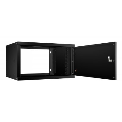 Шкаф телекоммуникационный настенный 19" 6U 550x450, дверь металл, черный (RAL 9004), Cabeus WSC-05D-6U55/45m-BK