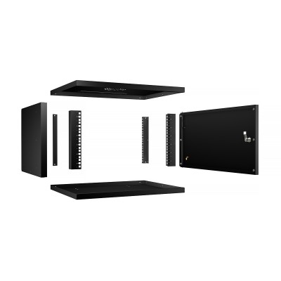 Шкаф телекоммуникационный настенный 19" 6U 550x450, дверь металл, черный (RAL 9004), Cabeus WSC-05D-6U55/45m-BK